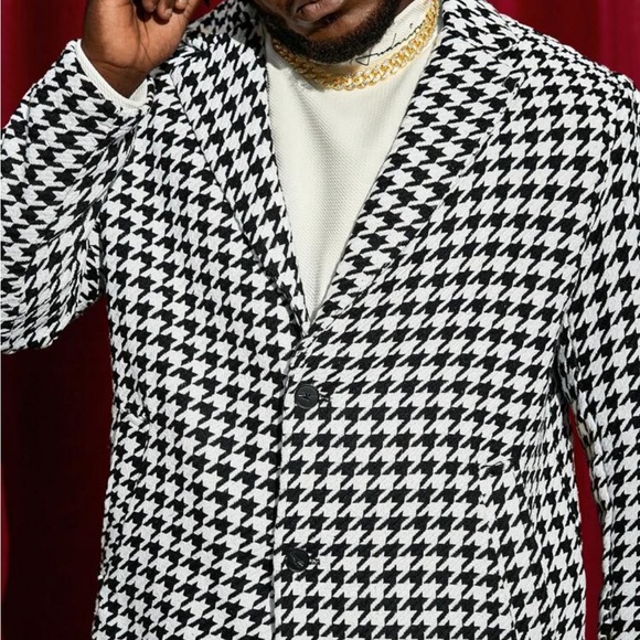 Manfinity Men Plus Houndstooth Print Lapel Neck Overcoat - Picture 6 of 8